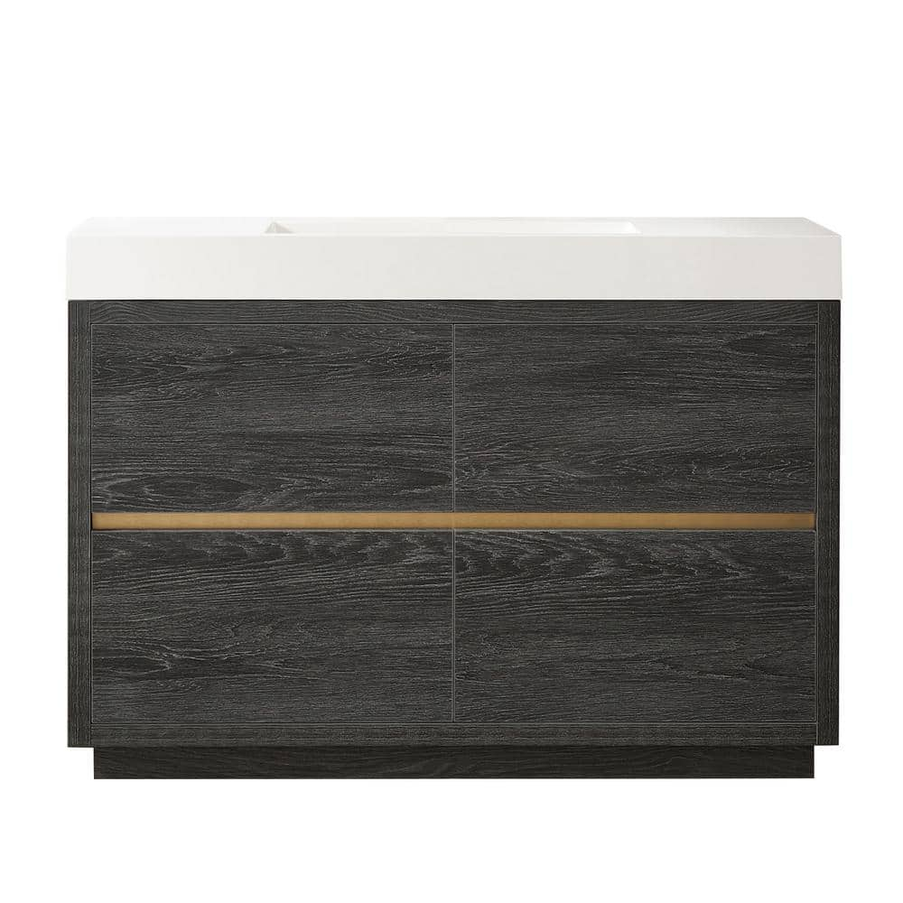 Huesca 48 in. W x 19.7 in. D x 33.9 in. H Single Sink Bath Vanity in North Black Oak with White Composite Stone Top -  ROSWELL, 803048-NB-WH-NM