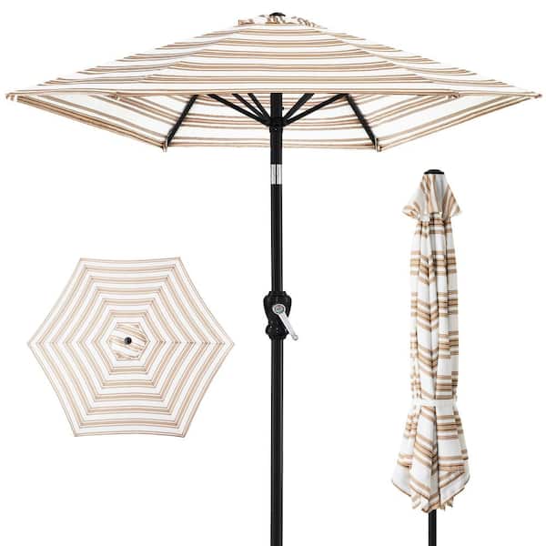 Best Choice Products 10 ft. Steel Market Tilt and Crank Patio Umbrella in Tan Stripe