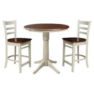 3 PC Set - Espresso/Almond Solid Wood 48 in. Ext Table with 2 Side Stools