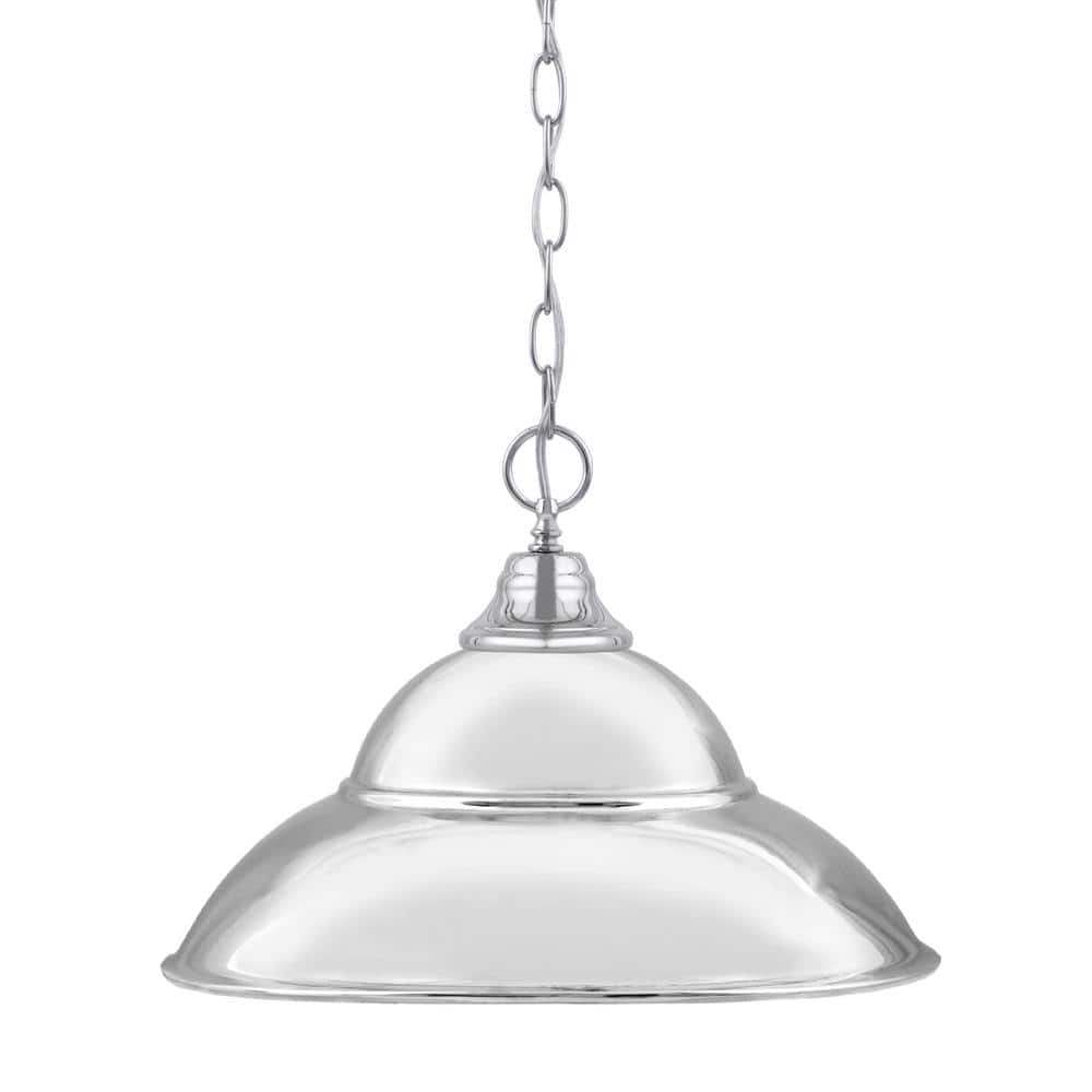 Kingston 100-Watt 1 Light Chrome Shaded Pendant Light with 16 in. Chrome Fi