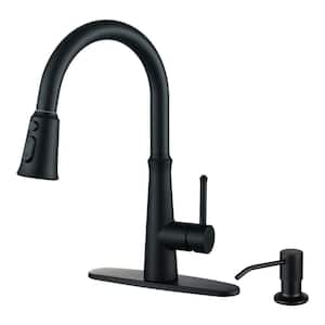 Single Handle Pull Down Sprayer Kitchen Faucet with 3-Function Sprayer and Soap Dispenser in Matte Black