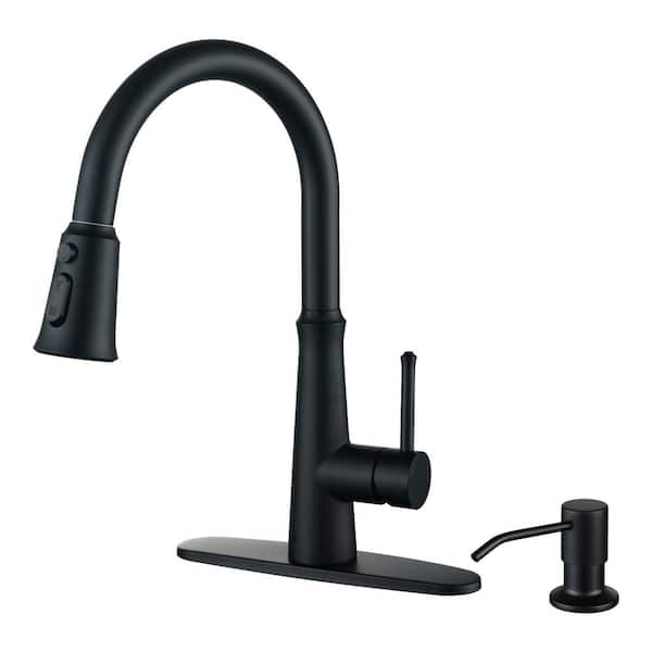 IVIGA Single Handle Pull Down Sprayer Kitchen Faucet with 3-Function Sprayer and Soap Dispenser in Matte Black