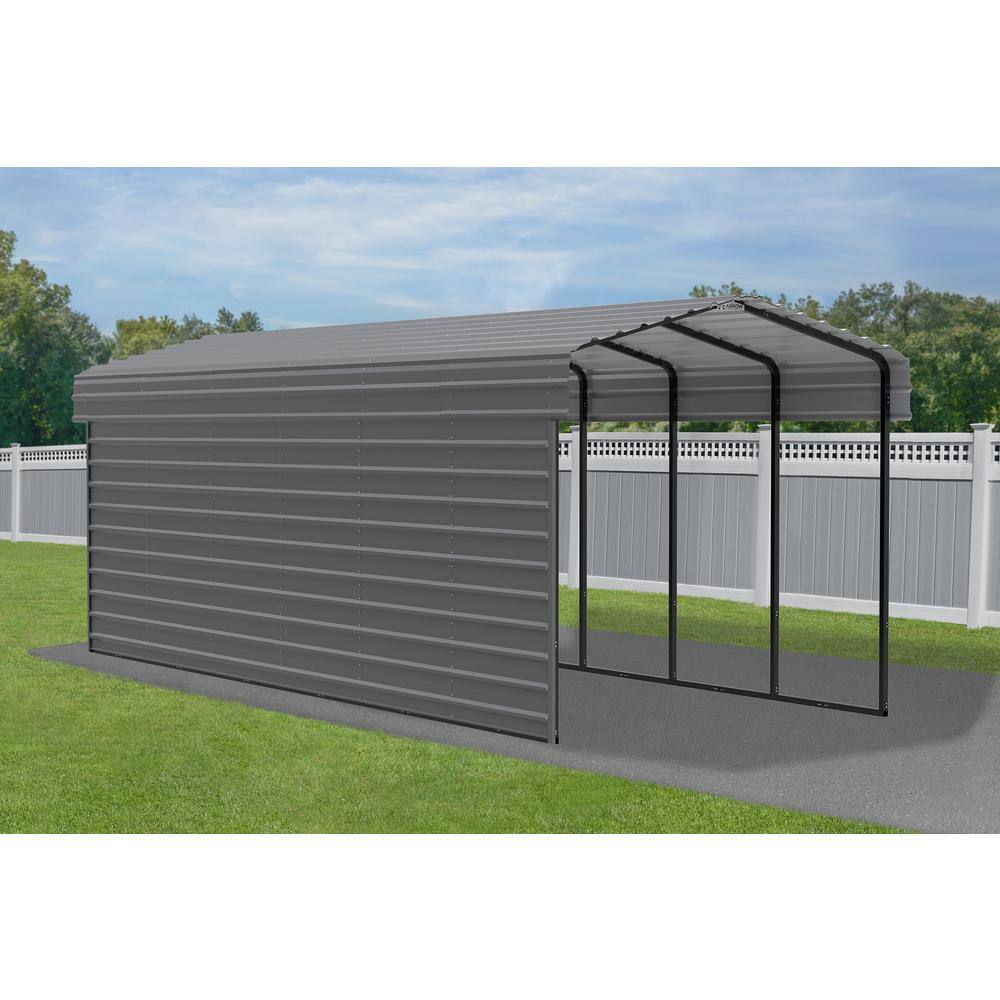 Charcoal Steel Peak Carport Kit with Enclosure, 10' x 29'