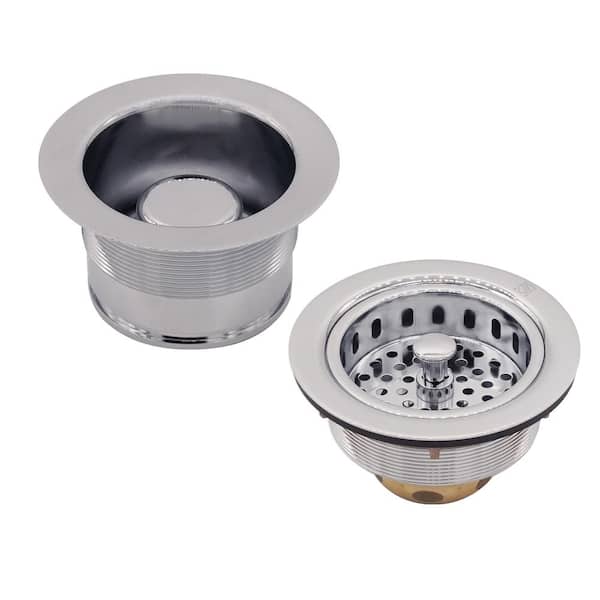 Westbrass COMBO PACK 3-1/2 in. Post Style Kitchen Sink Strainer and Waste Disposal Drain Flange with Stopper, Polished Chrome