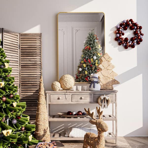 30 in. W x 40.1 in. H Modern Rectangular Aluminum Frame Gold Wall Mirror (Screws Included)