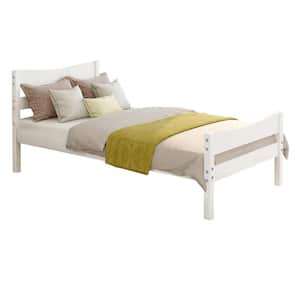 41.9 in. W White Twin Size Wood Frame Platform Bed with Headboard and Wooden Slat Support