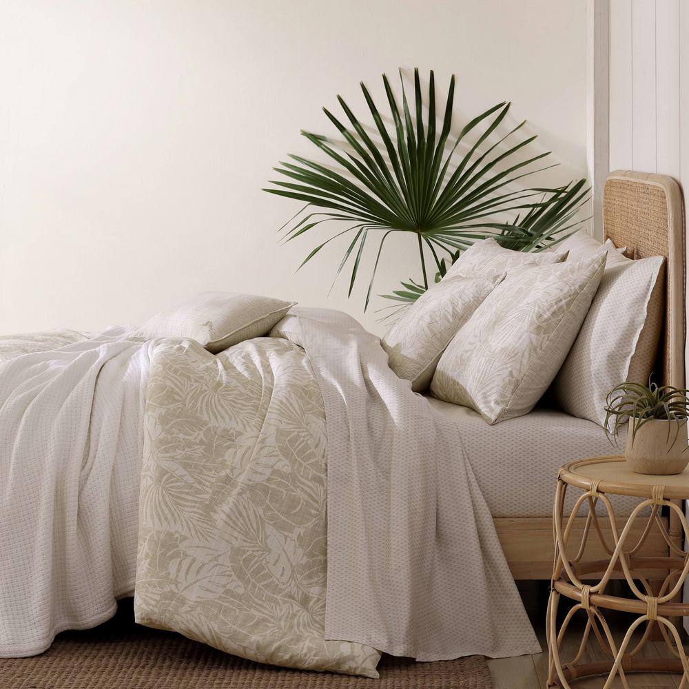 Full Beige Cotton Reversible Comforter Set with Pillows