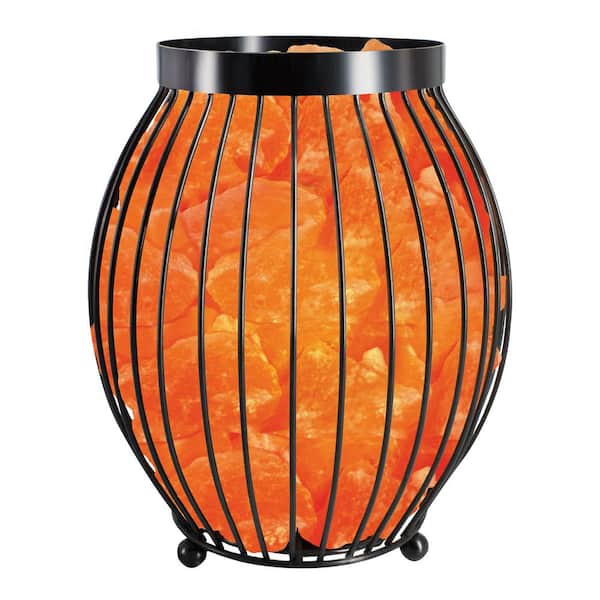 8.3 in. 8 lbs. Chunks-Pink Oval Style Basket Salt Lamp Night Light Pink Salt Black