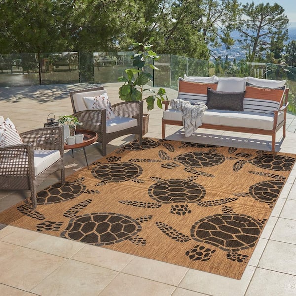 Paseo Tortue Chestnut/Black 5 ft. x 7 ft. Animal Print Indoor/Outdoor Area Rug