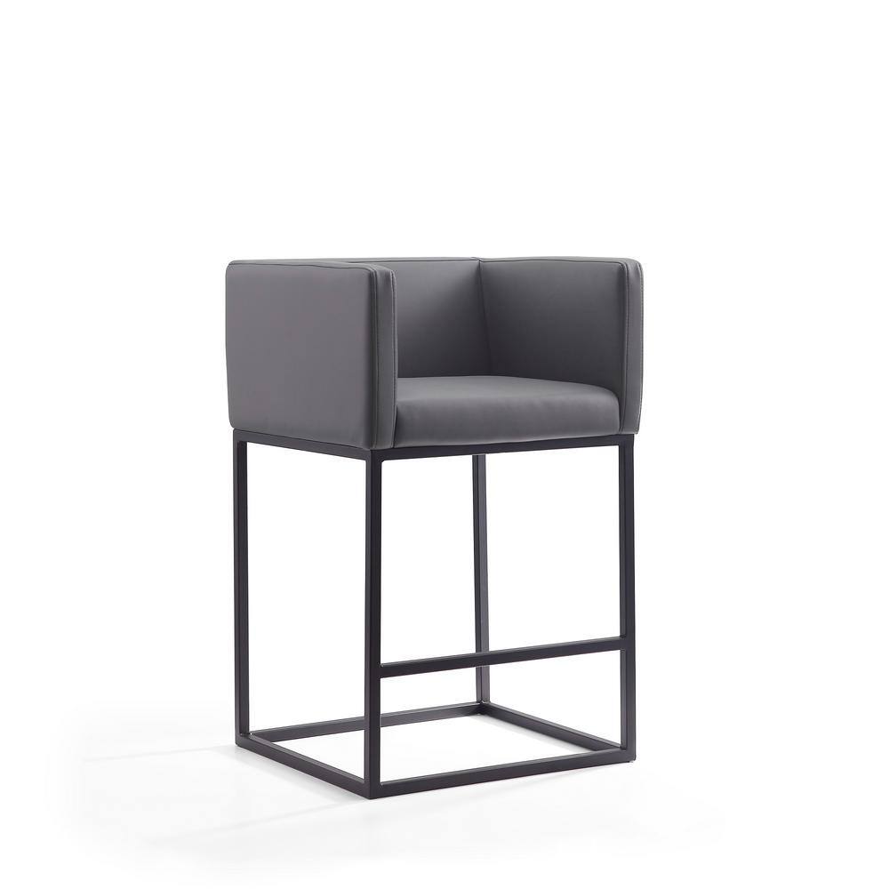 Set of 3 Gray Faux Leather and Metal Counter Stools