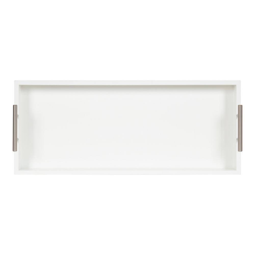 Lipton Sleek White and Silver Wood Decorative Tray, 10x24