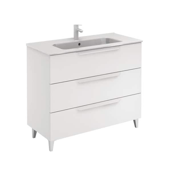 ROYO Urban 40 in. W x 18 in. D x 34 in. H. Bath Vanity 3/Drawers in Matt White with Vanity Top in White with White Basin