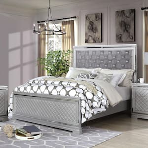 Casilla Silver California King Button-Tufted Padded Panel Bed