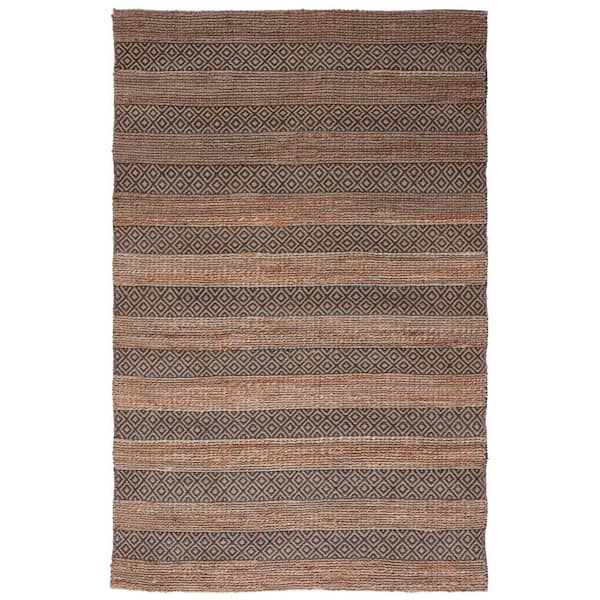 SAFAVIEH Natural Fiber Charcoal/Beige 5 ft. x 8 ft. Striped Woven Area Rug