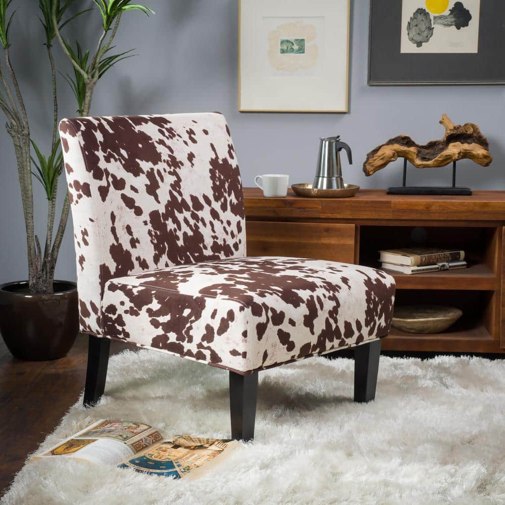 Plush Brown & White Cow Print Velvet Accent Chair
