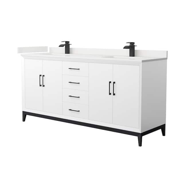 Wyndham Collection Amici 72 in. W x 22 in. D x 35.25 in. H Double Bath Vanity in White with White Quartz Top
