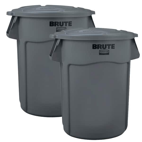 Brute 44 Gal. Grey Round Vented Trash Can  2 Pack