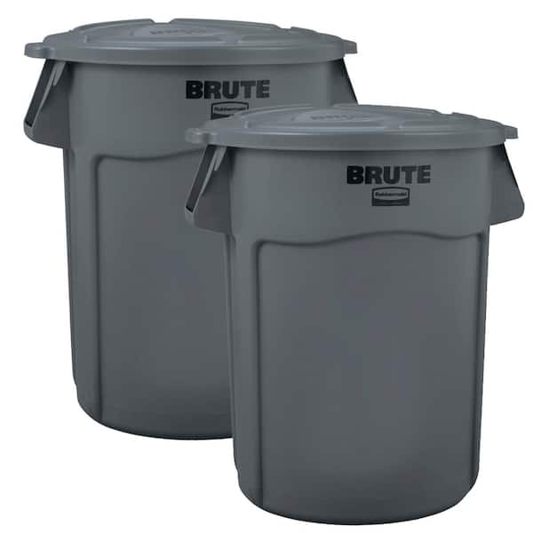 Rubbermaid BRUTE 44 Gallon Gray Wheeled Round Trash Can and Lid
