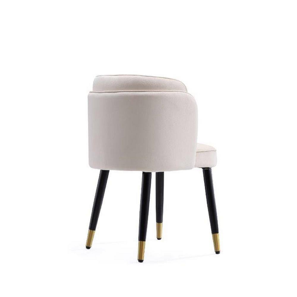 Cream Velvet Upholstered Side Chair with Wood Legs