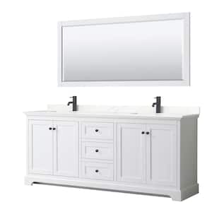 Avery 80 in. W x 22 in. D x 35 in. H Double Bath Vanity in White with Giotto Quartz Top and 70 in. Mirror