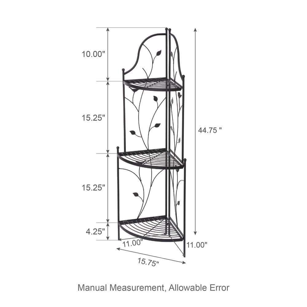 Matte Black 3-Tier Metal Corner Plant Stand with Vines