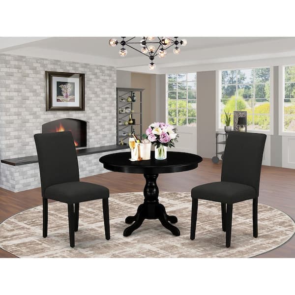 East West Furniture 3-Piece Wirebrushed Black Solid Wood Top-Dining Room Set with High Back-Seats 4