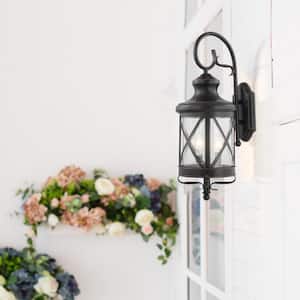 Small 3-Light Black Copper Aluminum Indoor/Outdoor Lamp/Lantern Candle-Style, Wall Mount Sconce with Clear Seedy Glass