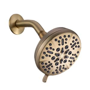 5-Spray Patterns 5 in. Wall Mount Fixed Shower Head with 2.5 GPM and Stainless Steel Shower Arm in Brushed Gold