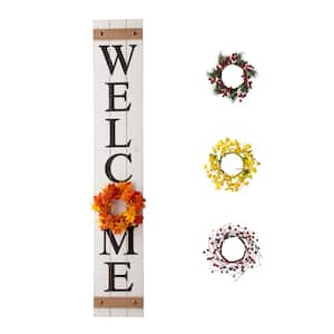 60 in. H Wooden Welcome Porch Sign with 4 Changable Wreathes (Spring/Patriotic/Fall/Christmas)