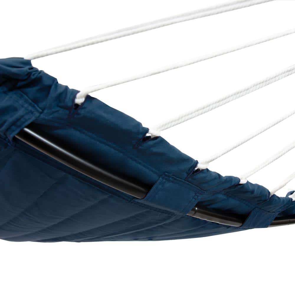 Blue and White Quilted Double Hammock with Metal Spreader Bars
