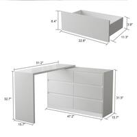 6-Drawer L-Shaped Chest of Drawers Cabinet with Rotatable Desktop 47.2 in. W x 51.2 in. D x 32.7 in. H