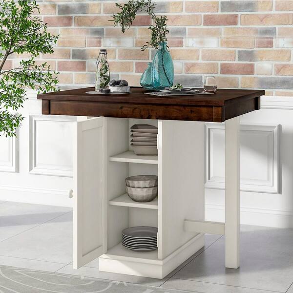 45 in. Rectangle Rustic Walnut Wood Top with Cream White Wood Frame Bu