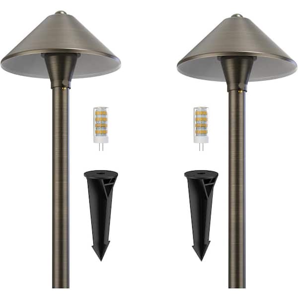 Lukyamzn Brass Low Voltage Electric LED Pathway, Waterproof Path Light with 2700K for Outdoor (2 Packs)
