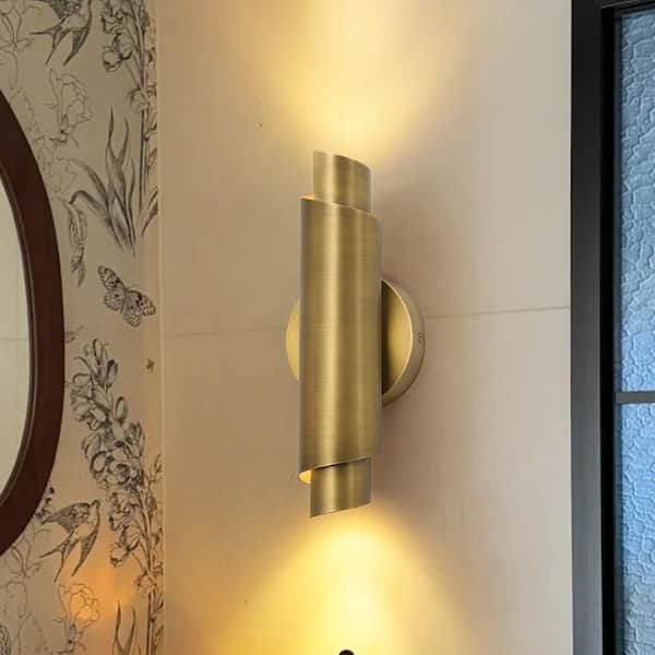 Kii 1-Light 12.1 in.W Aged Brass Integrated LED Wall Sconce Up and Down Lighting Tube Ambient Lighting for Bedroom Hotel