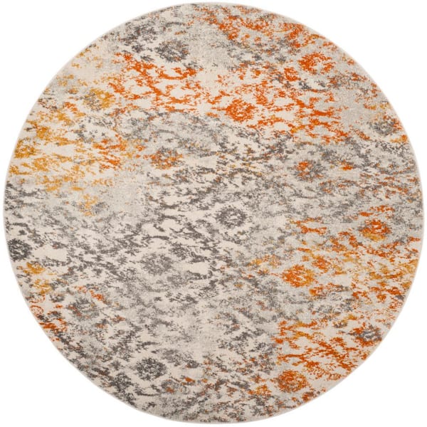 SAFAVIEH Madison Cream/Orange 9 ft. x 9 ft. Round Floral Area Rug