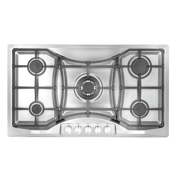 Empava 36 in. Gas Stove Cooktop in Stainless Steel with 5 Burners in Stainless Steel
