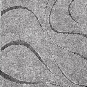 Carolyn Contemporary Curves Shag Dark Gray 6 ft. Square Rug