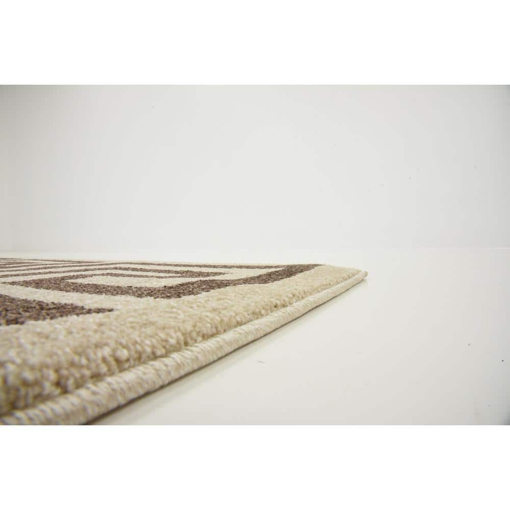 Beige and Brown Geometric Rectangular Synthetic Area Rug, 7x10 ft