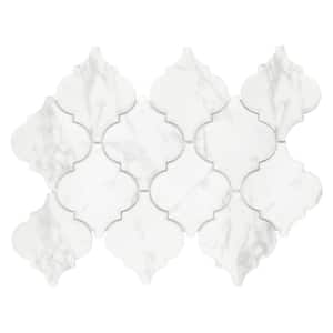 White Calacatta Marble Arabesque Blended Metallic Mosaic Tile Kitchen  Backsplash