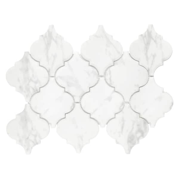 sunwings Carrara White Lantern Arabesque 12x9in. Recycled Glass 3D Marble Looks Floor and Wall Mosaic Tile (7.6 sq ft/Box)