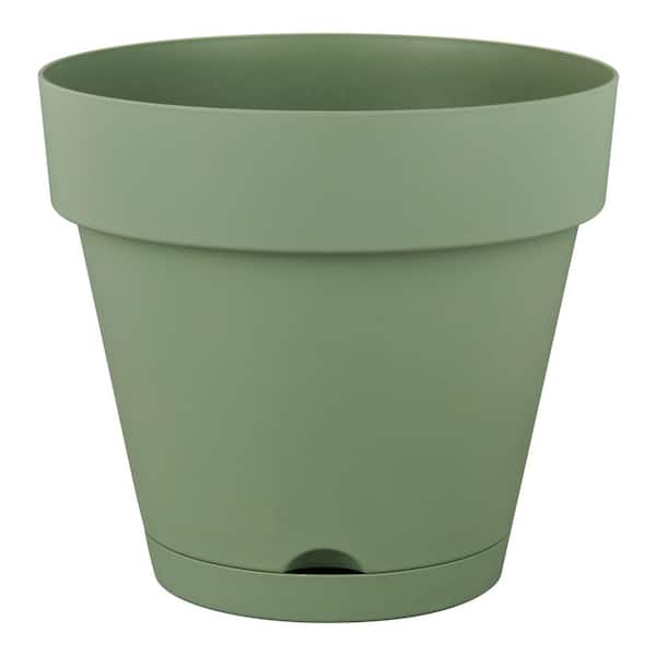 Vigoro Vivienne Medium Green Plastic Round Self-Watering Planter with Attached Saucer (12 in. L x 12 in. W x 10.98 in. H)