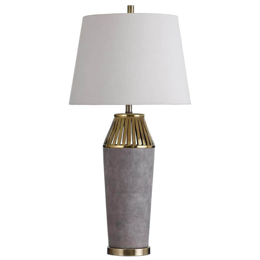 Stylecraft Bromyard 3675 In Gray Ceramic Table Lamp With Slotted Brass Top L330742ds 9010