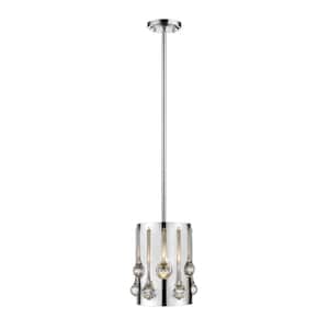 Oberon 1-Light Chrome Crystal Mini Pendant Light with Chrome Steel and Crystal Shade with No Bulbs Included