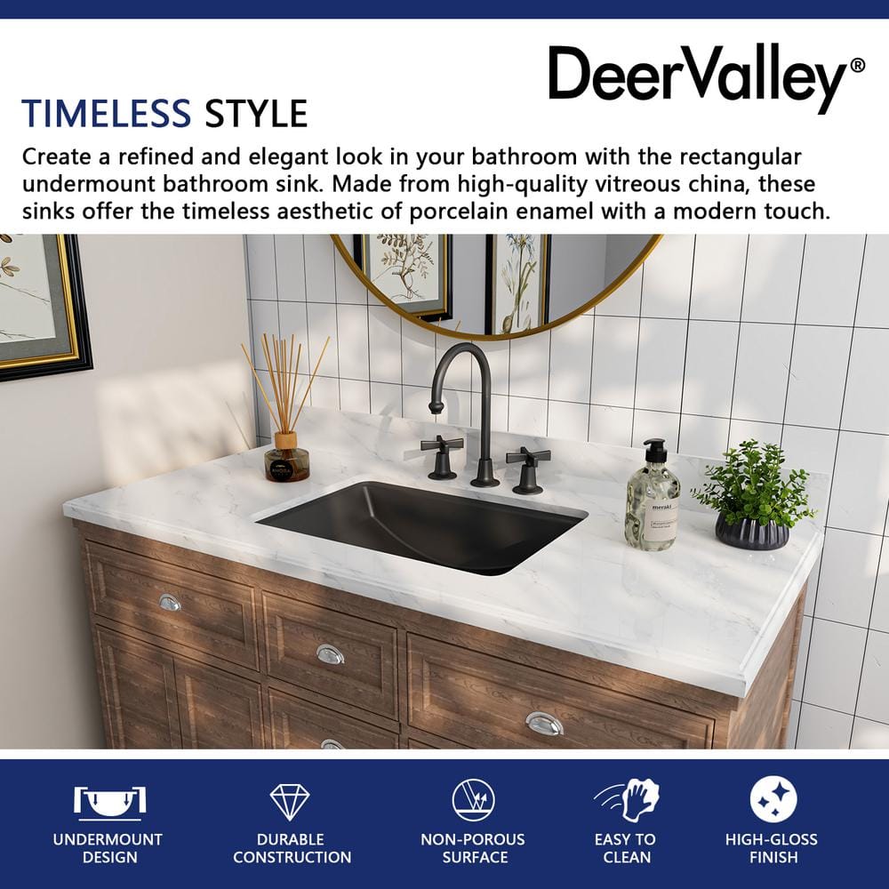 Matte Black Ceramic Rectangular Undermount Bathroom Sink with Overflow
