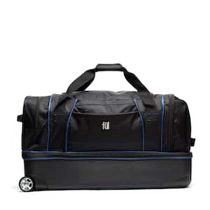 Workhorse 30 in. Black and Blue Rolling Duffel Bag Retractable Pull Handle Split Level Storage