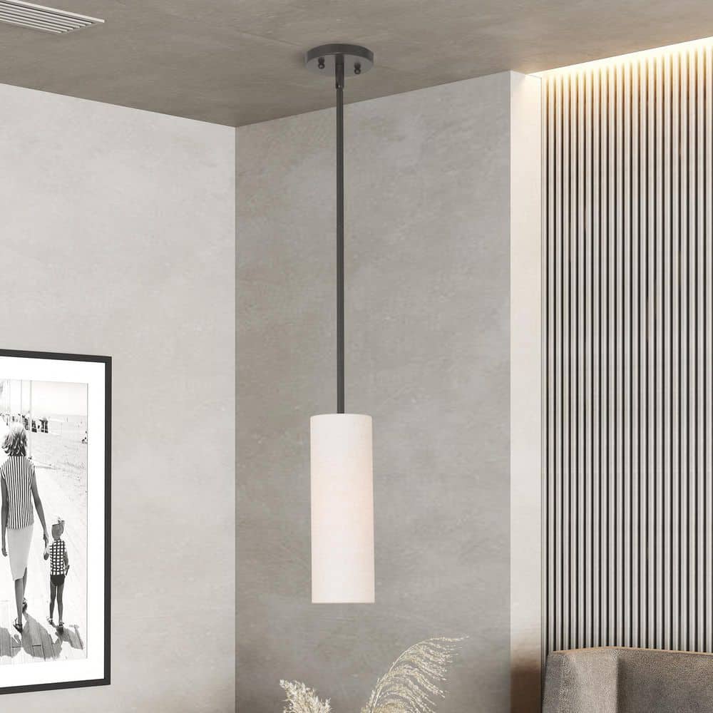 English Bronze Mini Pendant Light with Fabric Shade