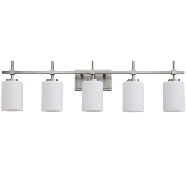 LAZYTIME HOME DECOR INC 37.5 in. 5 Light Brushed Nickel Plating Vanity Light with Frosted Glass Shade