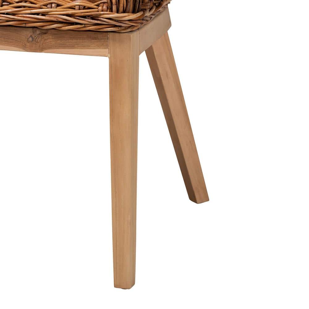 Natural Brown Teak Wood and Rattan 2-Piece Dining Chair Set