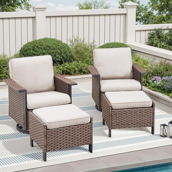 Buenaola Nyajiah 4-Piece Wicker Patio Conversation Set with Beige Cushions