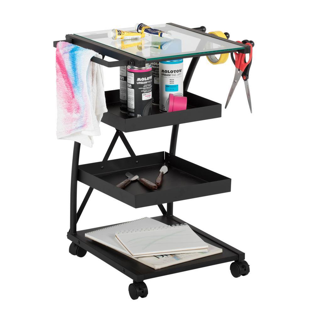 Triflex Charcoal Black & Clear Glass 4-Tier Mobile Organizer Cart